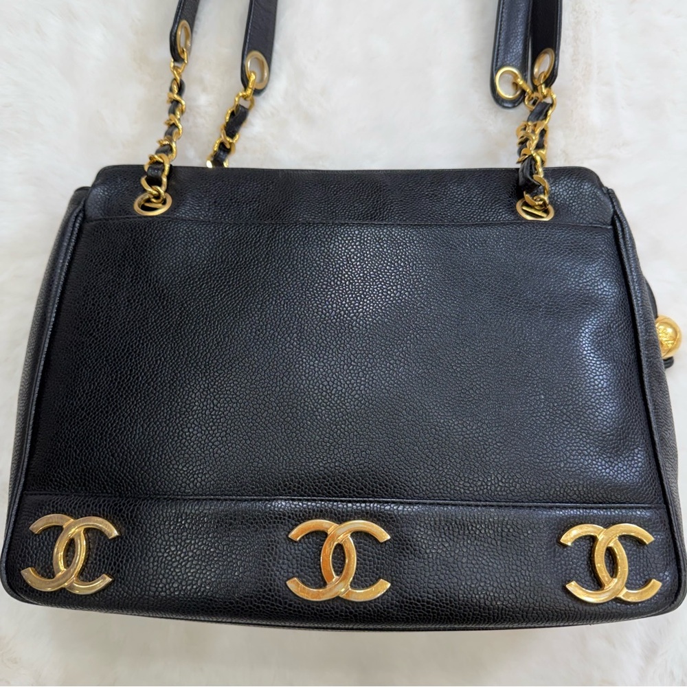 CHANEL Black Caviar Leather Triple CC Shoulder Bag - Picture 7 of 12